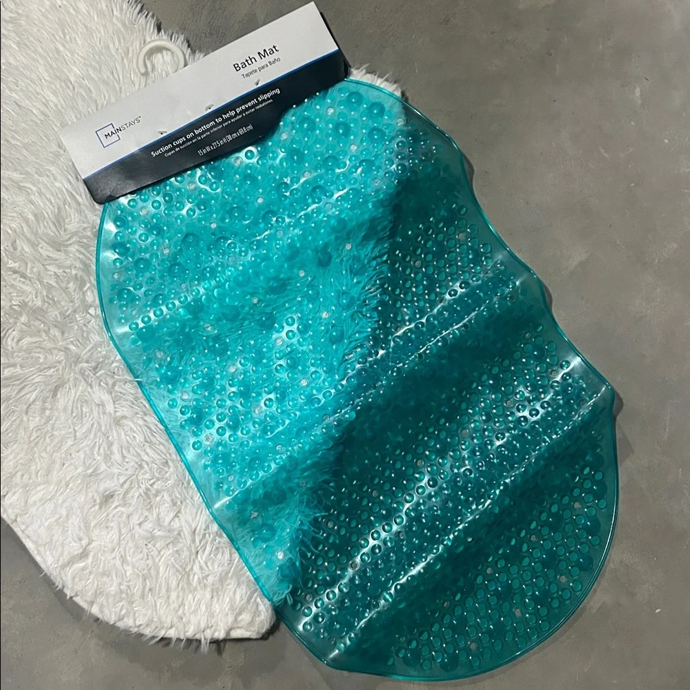 🩶5/$30 Mainstays Teal Textured Oval Bath Mat with Suction Cup Buttom NEW